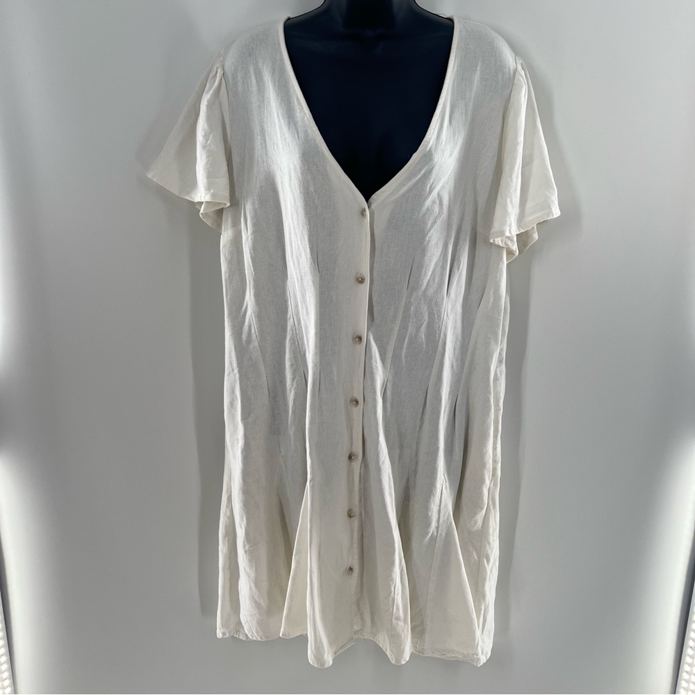 Universal Thread Linen Blend Cream Button-Down Women's Mini Dress-Size XL